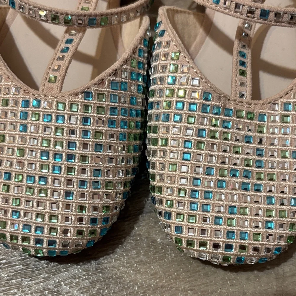 Zara Girls' Pink Rhinestone Embellished Dress Flats with Ankle Straps